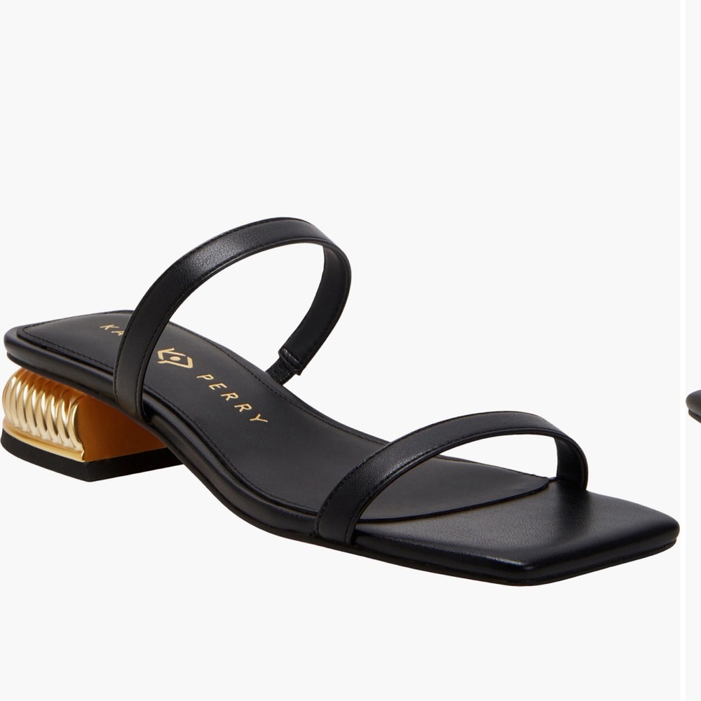 Katy Perry black and gold sandals